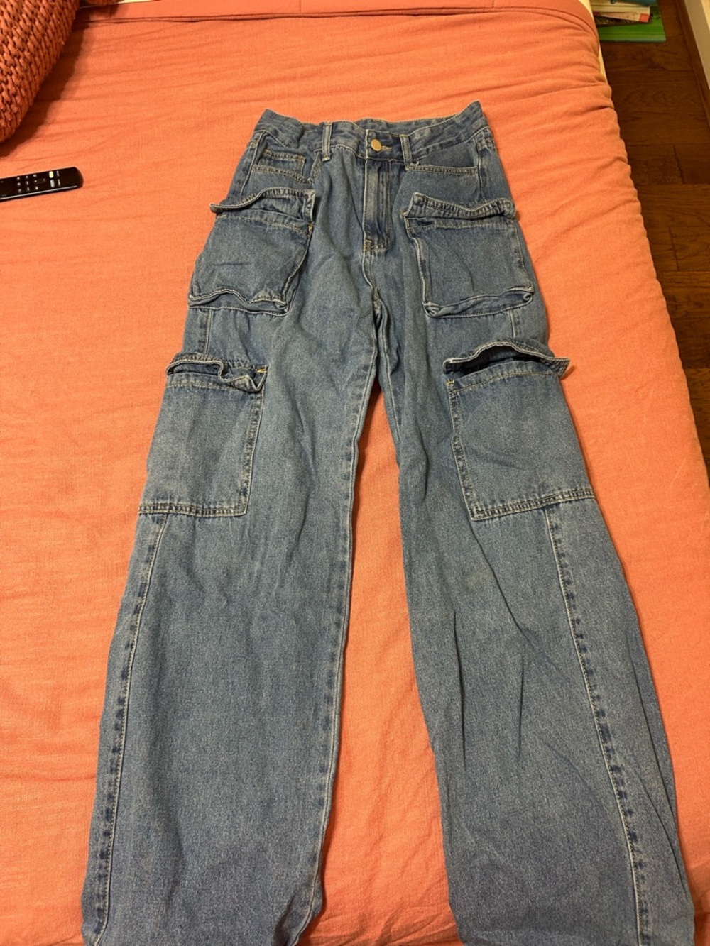 Denim Cargo Jeans in Light Blue